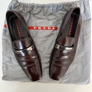 Prada Men’s Loafers Brown with Silver Buckles